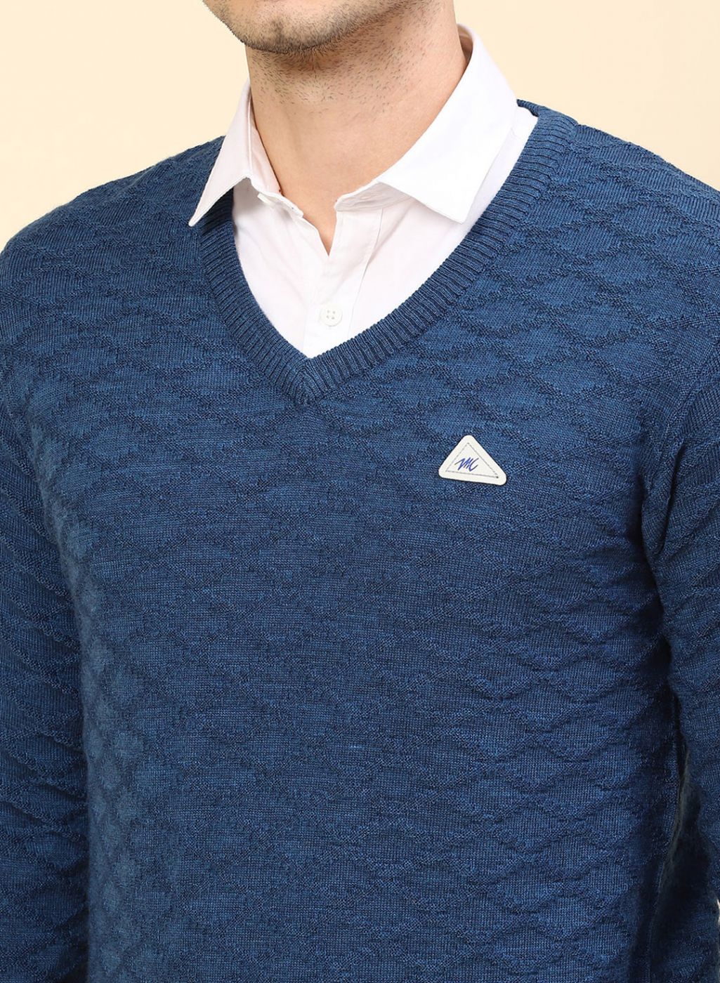 Men NAvy Blue Self Design Wool blend Pullover - Image 6