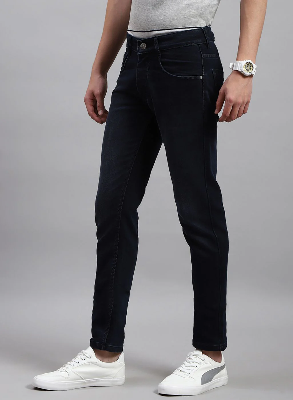Men NAvy Blue Skinny Fit Denim - Image 3