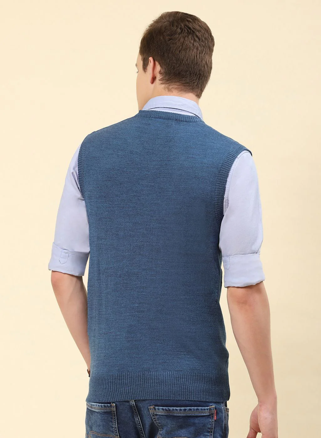 Men NAvy Blue Solid Blend wool Sweater - Image 5