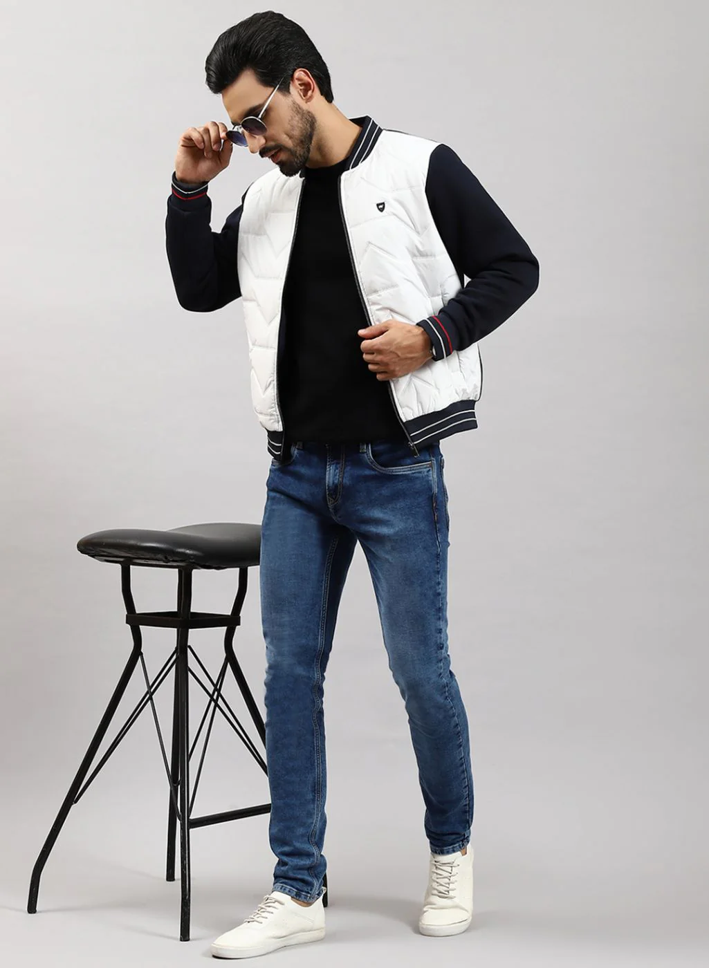 Men NAvy Blue Solid Cotton Blend Jacket - Image 2