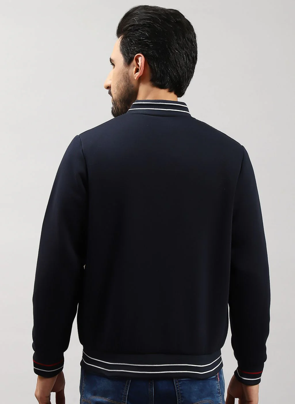 Men NAvy Blue Solid Cotton Blend Jacket - Image 5
