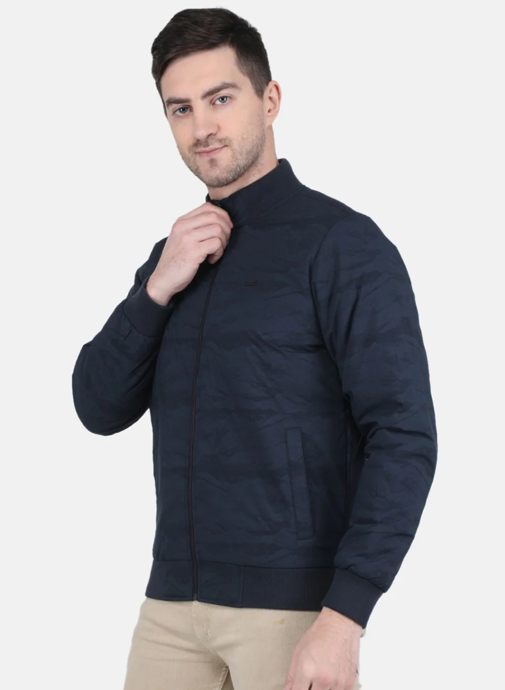 Men NAvy Blue Solid Jacket - Image 2