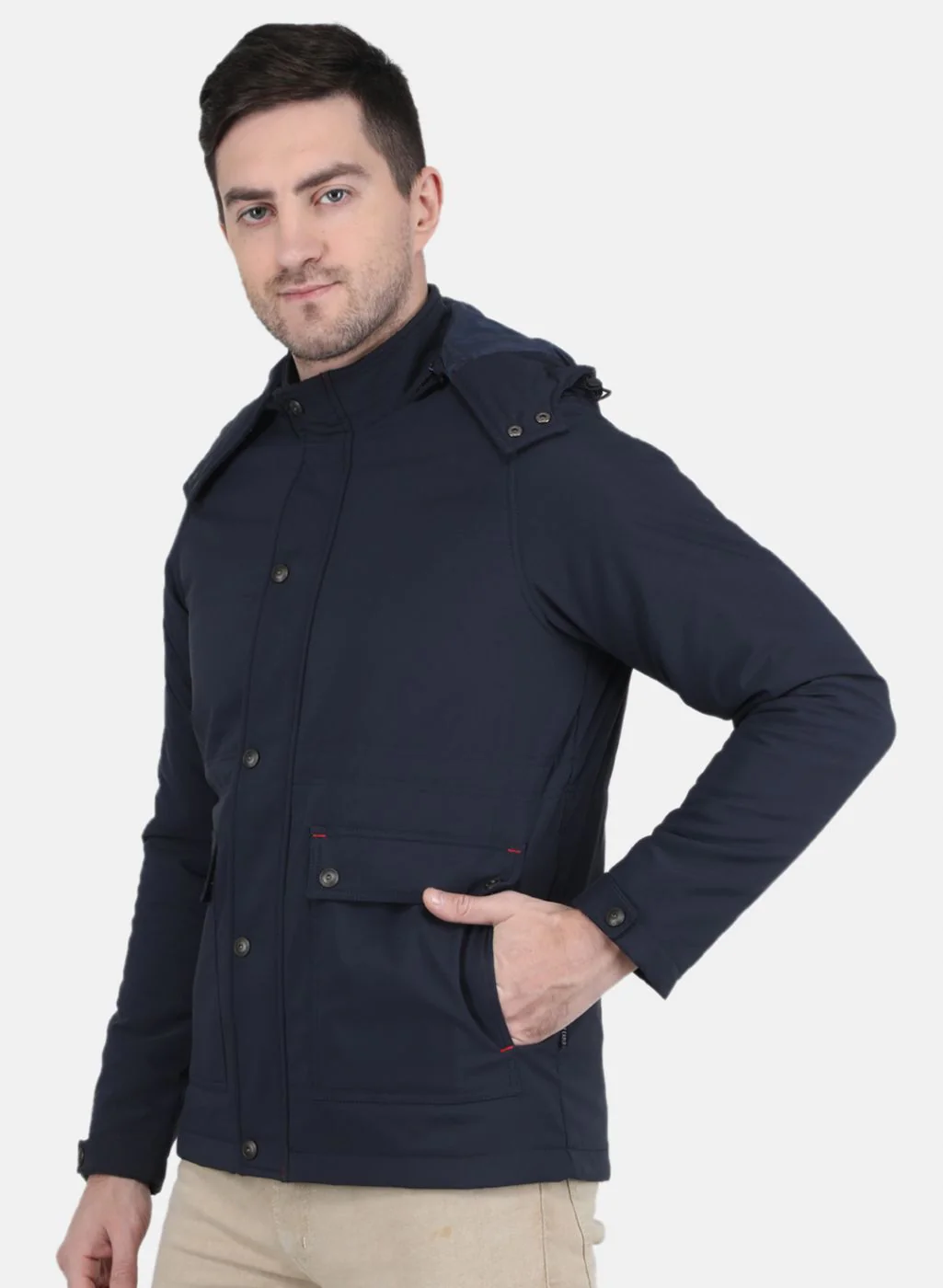 Men NAvy Blue Solid Jacket - Image 2
