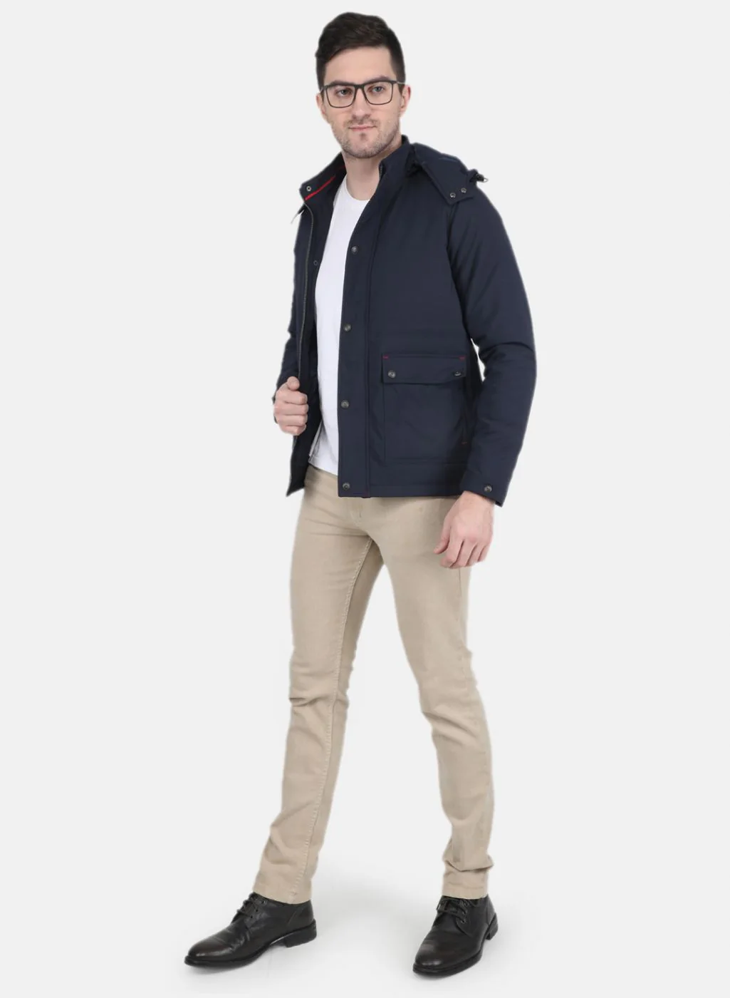 Men NAvy Blue Solid Jacket - Image 4