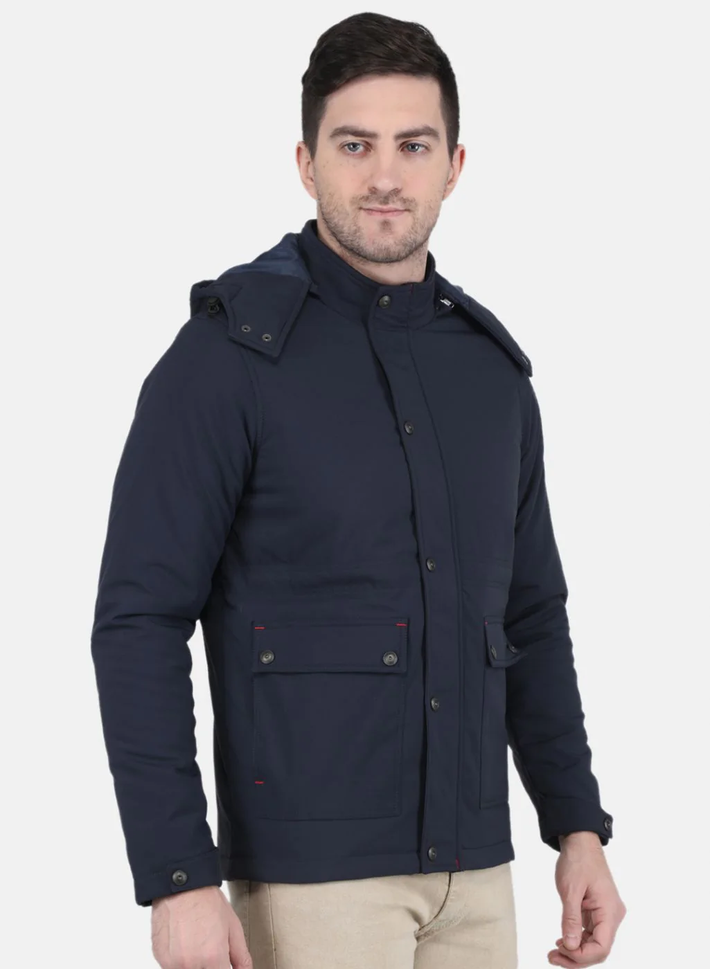 Men NAvy Blue Solid Jacket - Image 6
