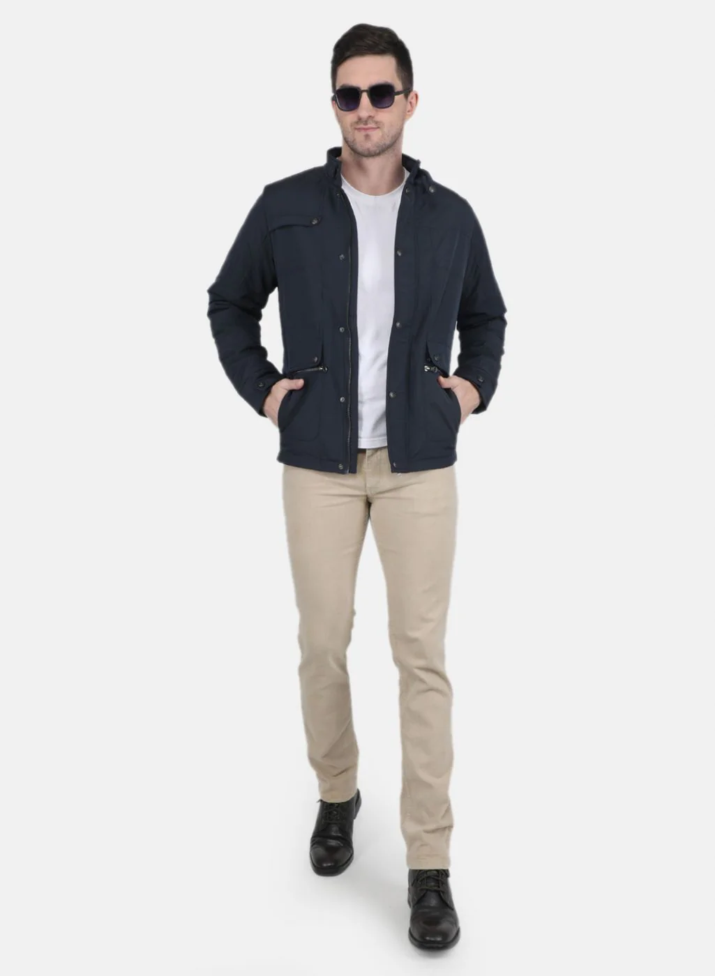 Men NAvy Blue Solid Jacket - Image 4