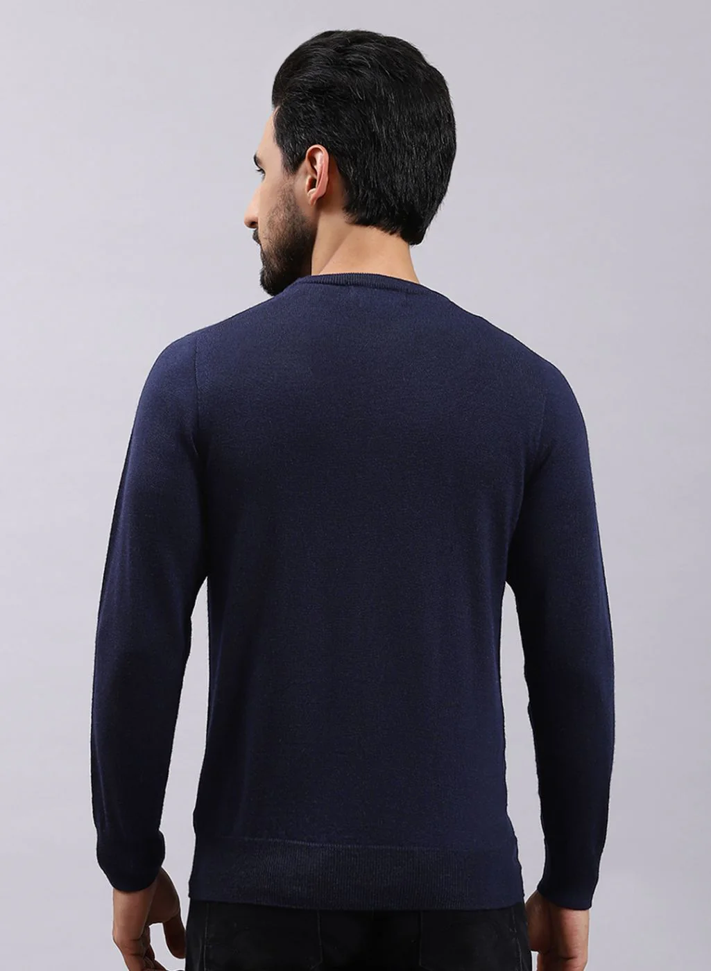 Men NAvy Blue Solid Pure wool Pullover - Image 5