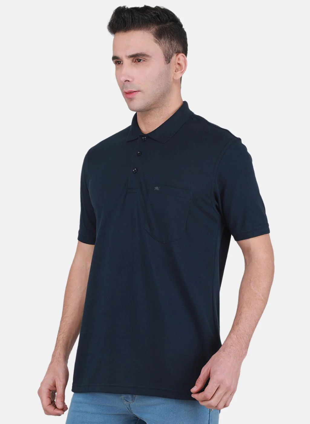 Men NAvy Blue Solid T-Shirt - Image 2