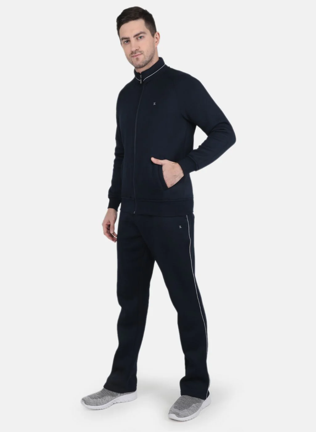 Men NAvy Blue Solid Tracksuit - Image 2