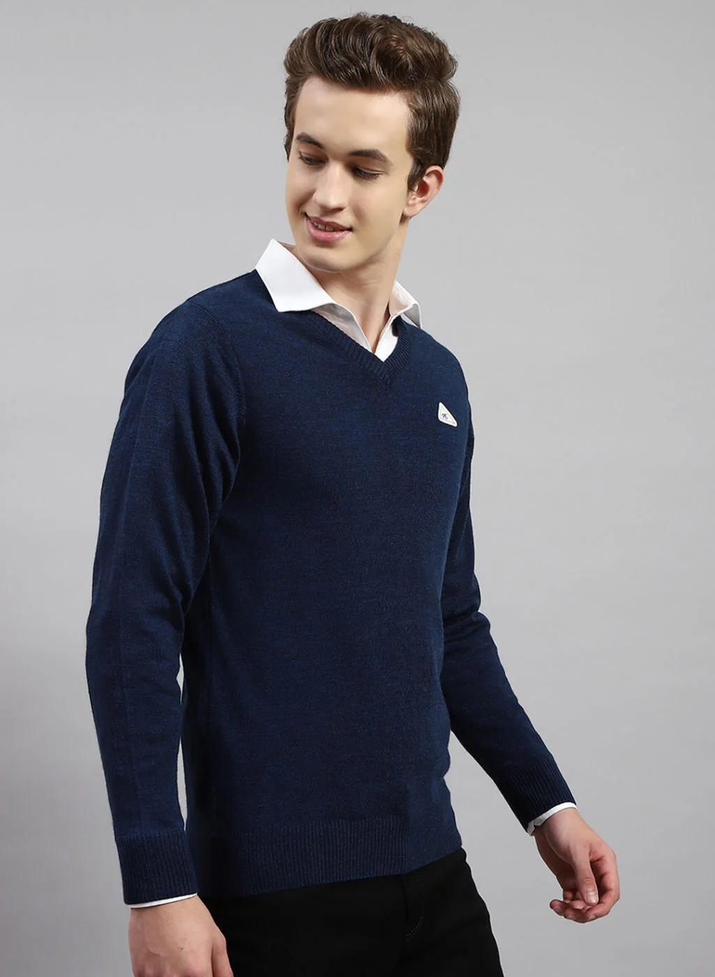 Men NAvy Blue Solid Wool blend Pullover - Image 4