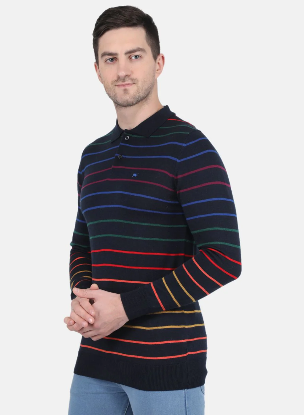 Men NAvy Blue Stripe T-Shirt - Image 2