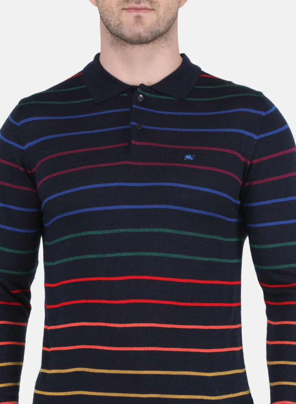 Men NAvy Blue Stripe T-Shirt - Image 5