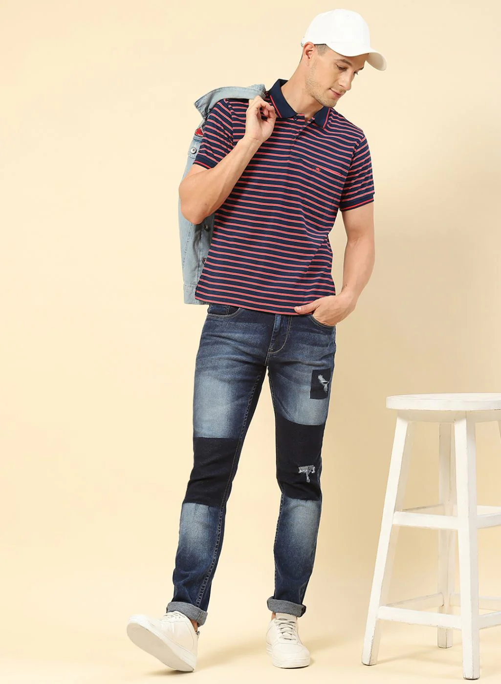 Men NAvy Blue Stripe T-Shirt - Image 5