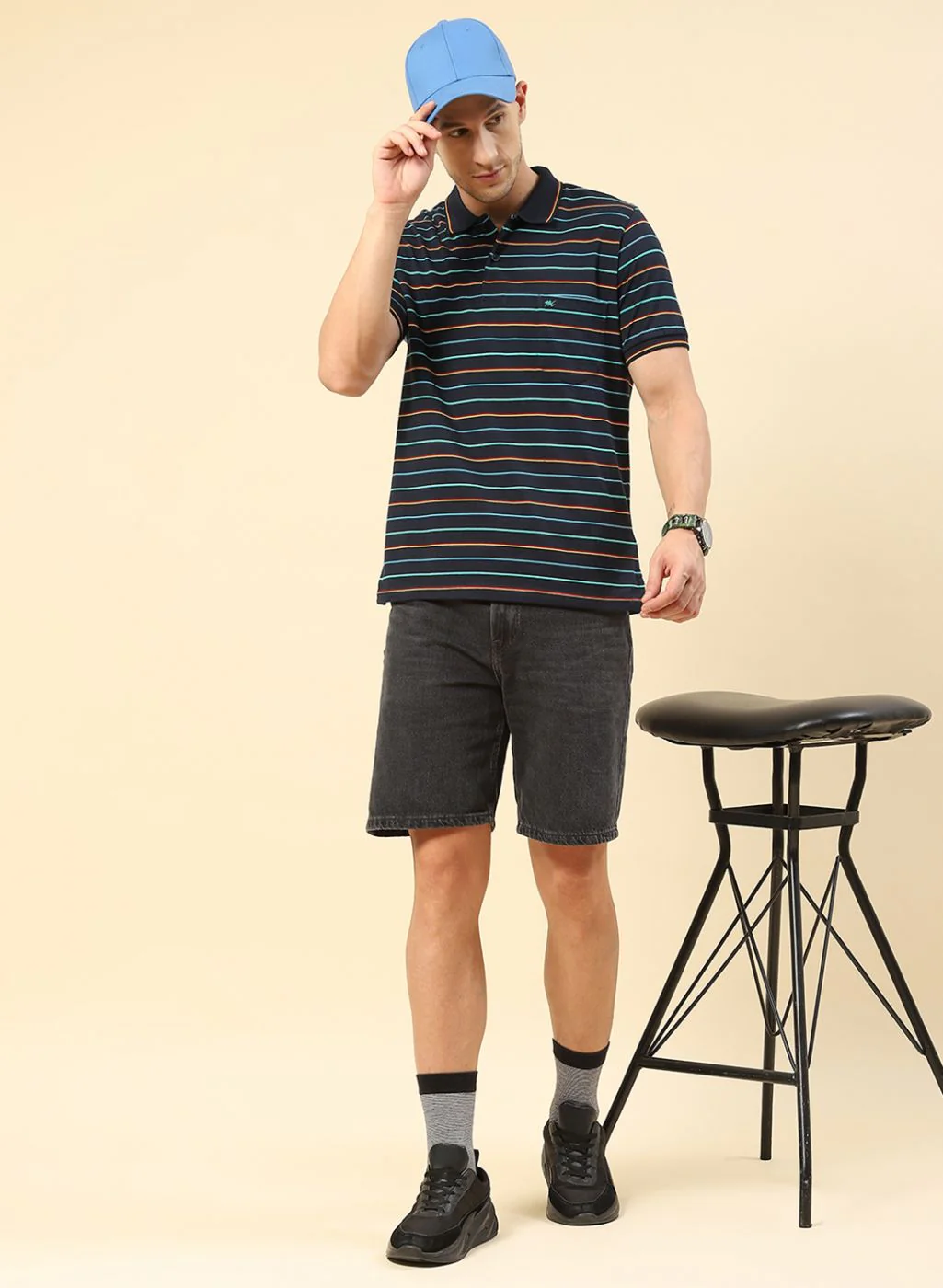 Men NAvy Blue Stripe T-Shirt - Image 5