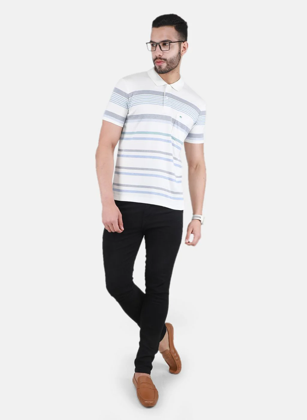 Men Off White & Blue Printed T-Shirt - Image 4
