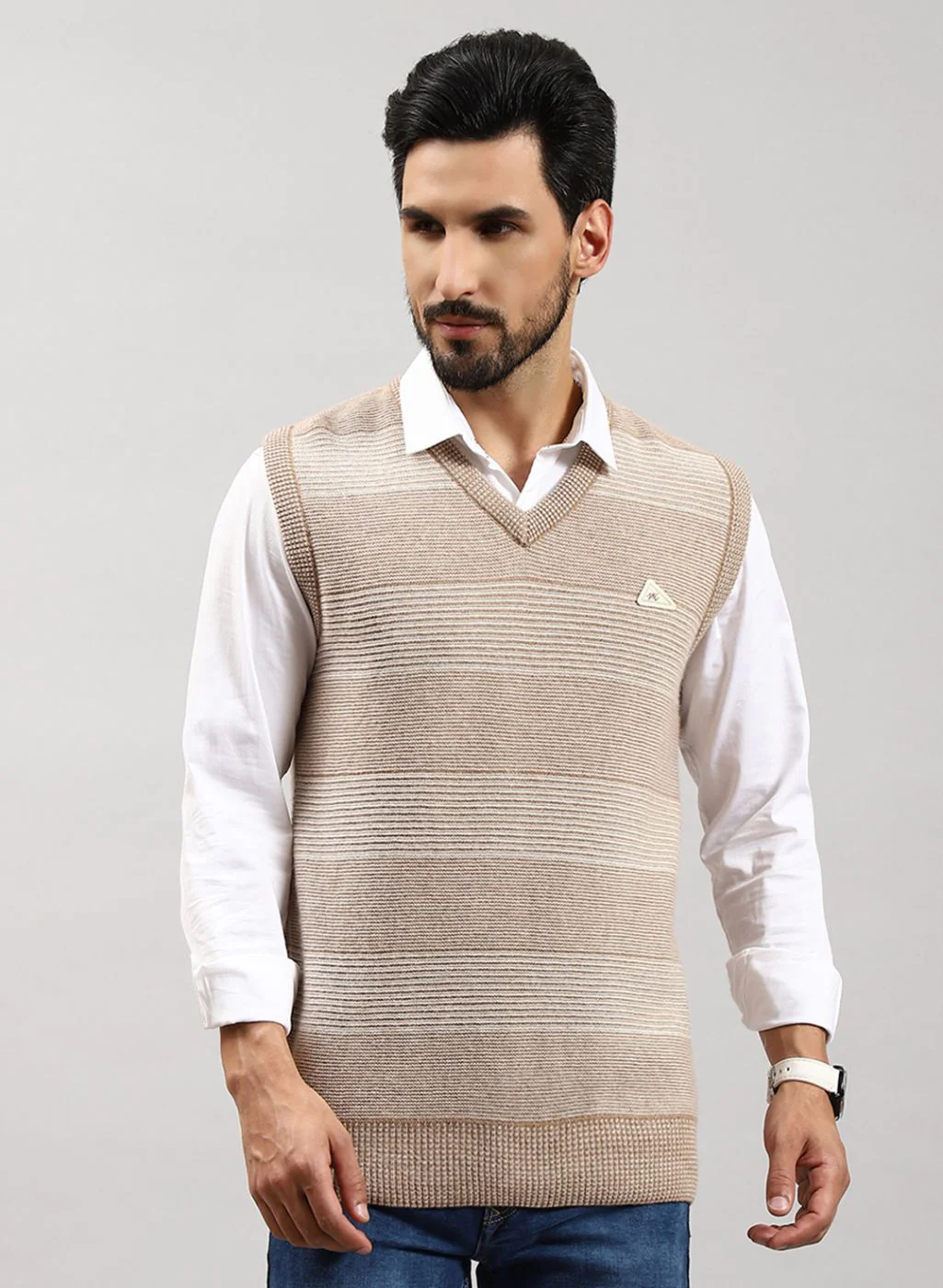 Men Off White Jaquard Lamb wool Sweater - Image 2