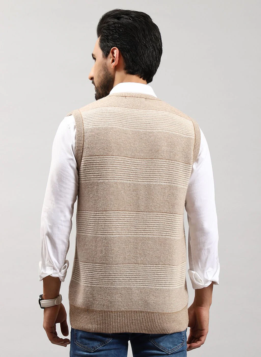 Men Off White Jaquard Lamb wool Sweater - Image 5