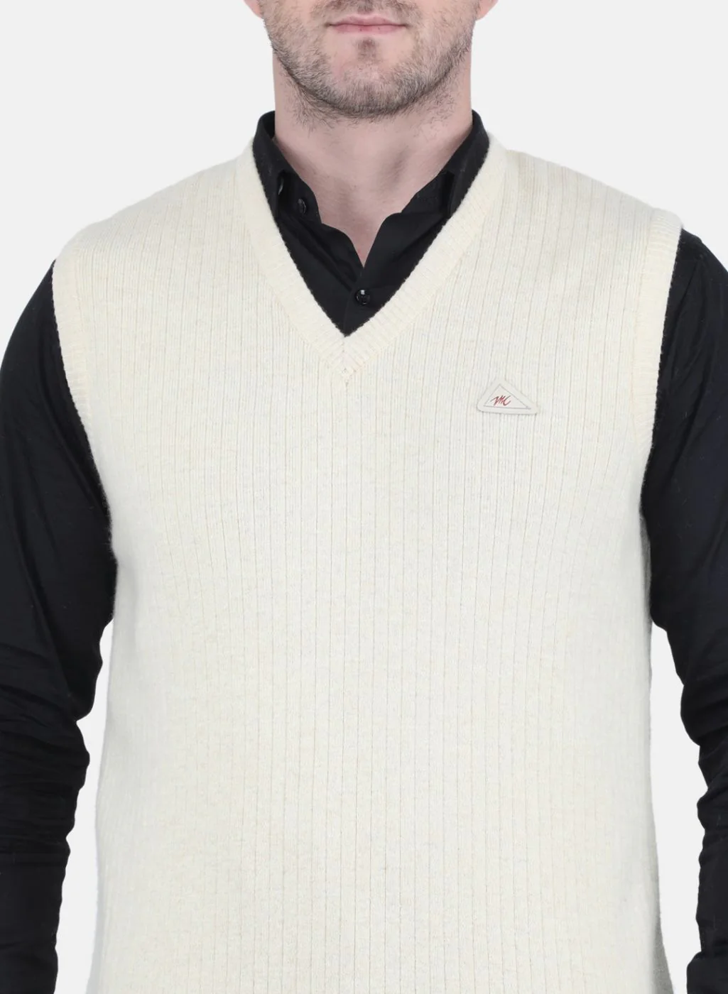 Men Off White Solid Sweater - Image 5