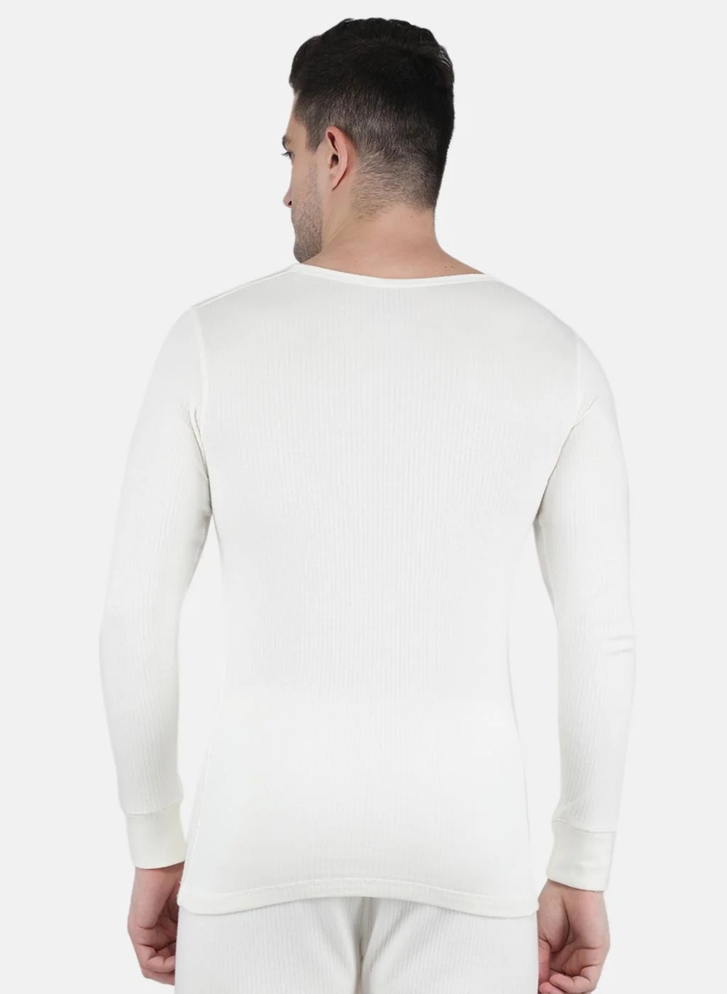 Men Off White Solid Thermal Vest - Image 3