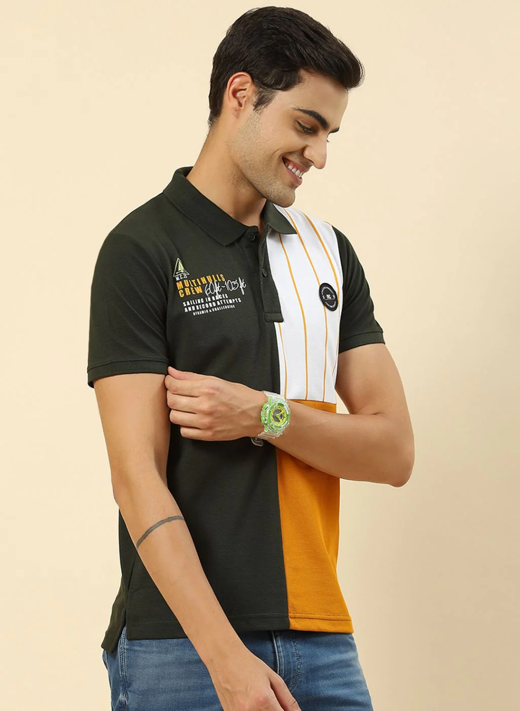 Men Olive Printed T-Shirt - Image 3