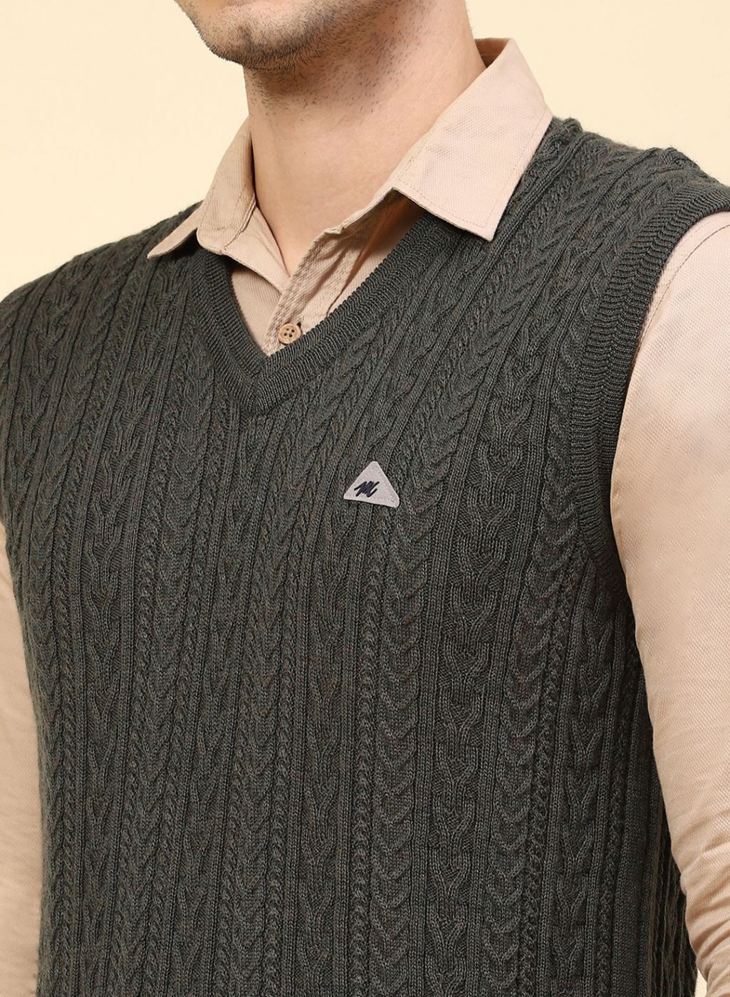 Men Olive Self Design Pure wool Sweater - Image 6