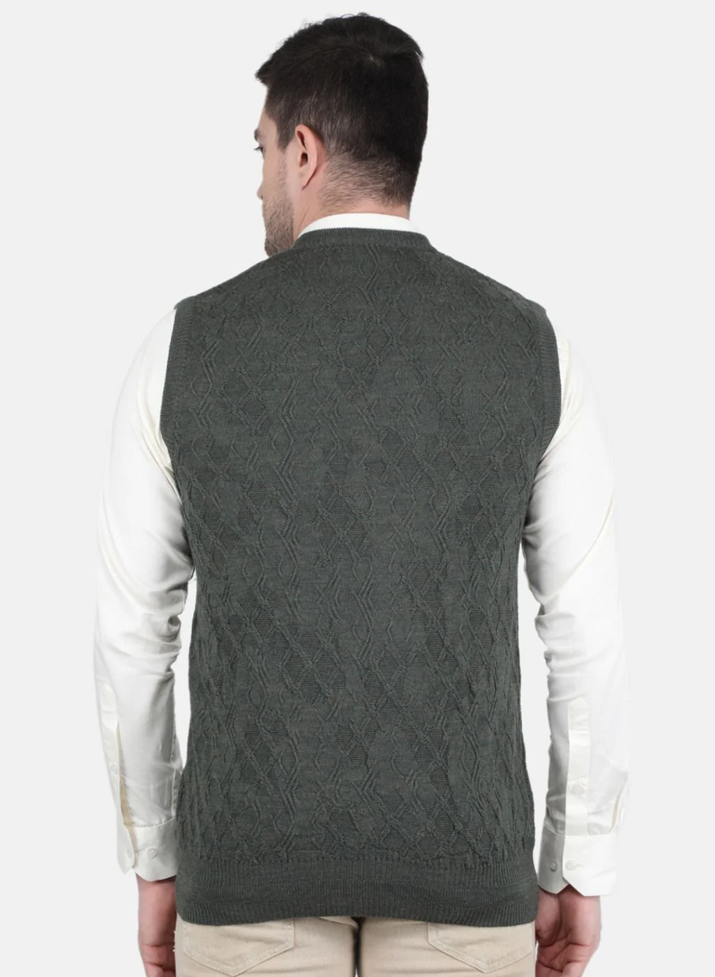 Men Olive Self Design Sweater - Image 3