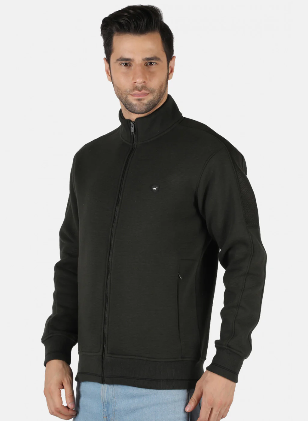 Men Olive Self Design Sweatshirt - Image 2