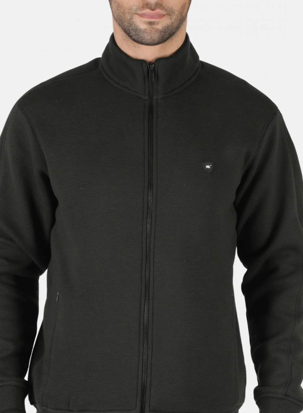 Men Olive Self Design Sweatshirt - Image 5