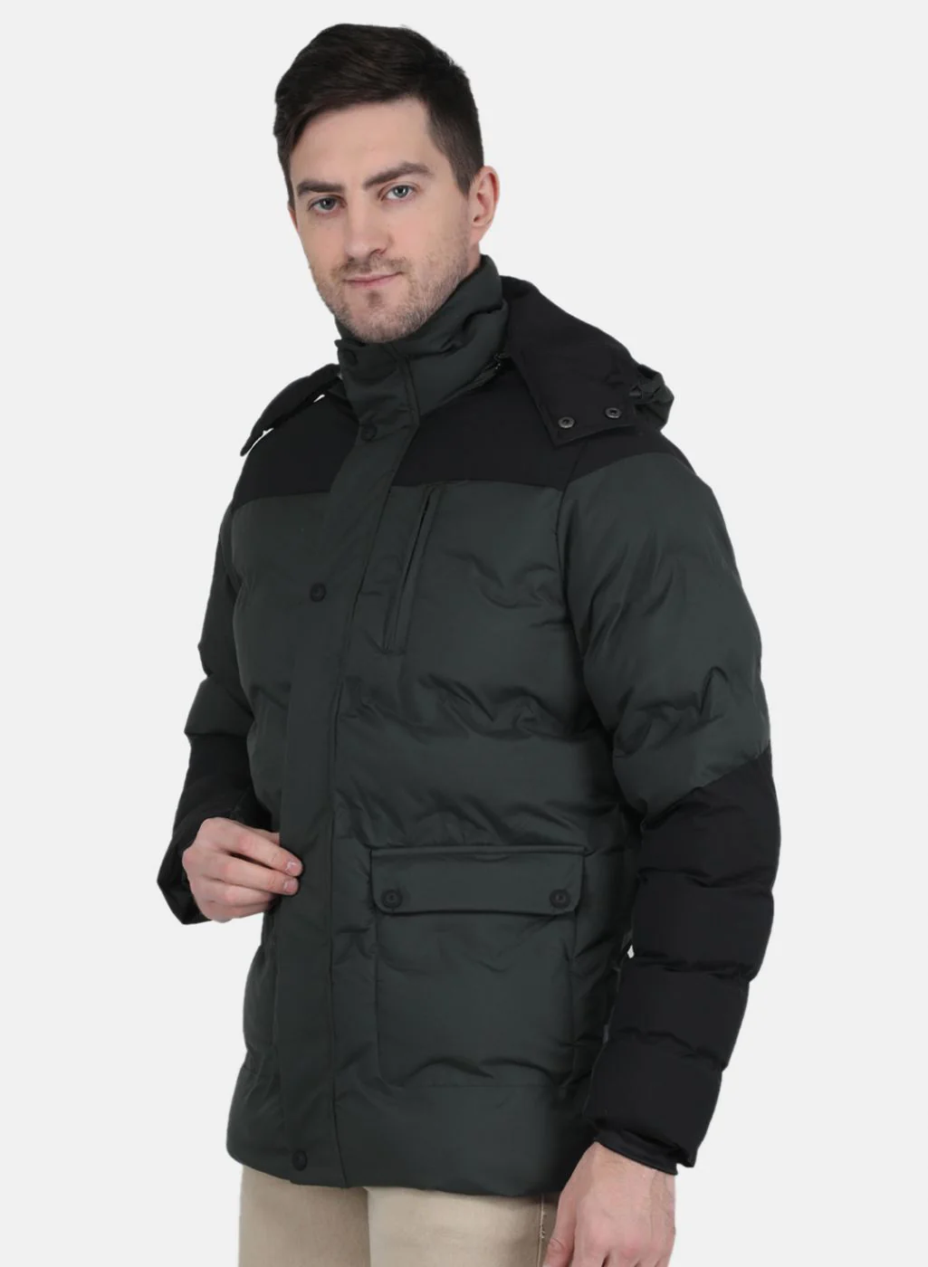 Men Olive Solid Jacket - Image 2