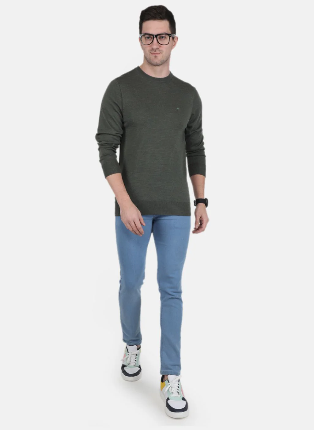 Men Olive Solid Pullover - Image 4