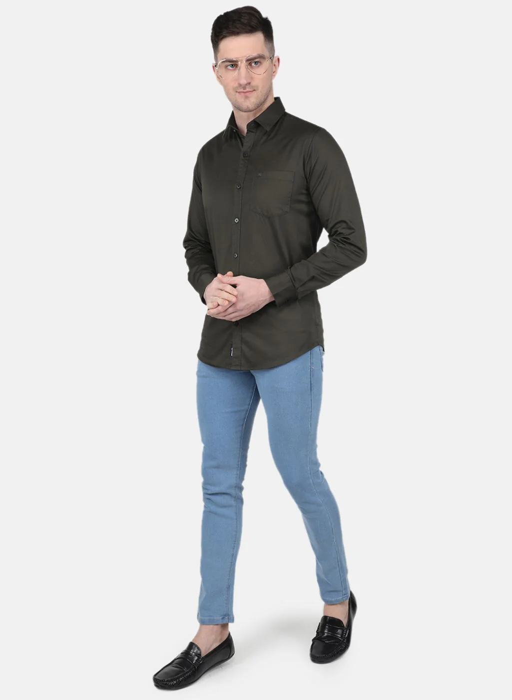 Men Olive Solid Shirt - Image 4