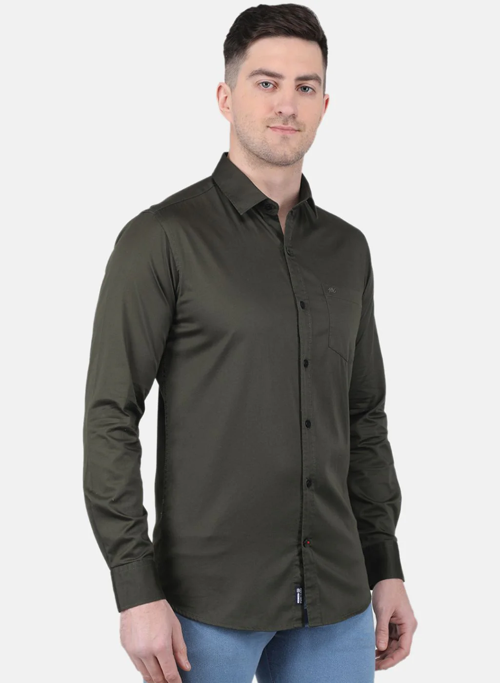 Men Olive Solid Shirt - Image 6