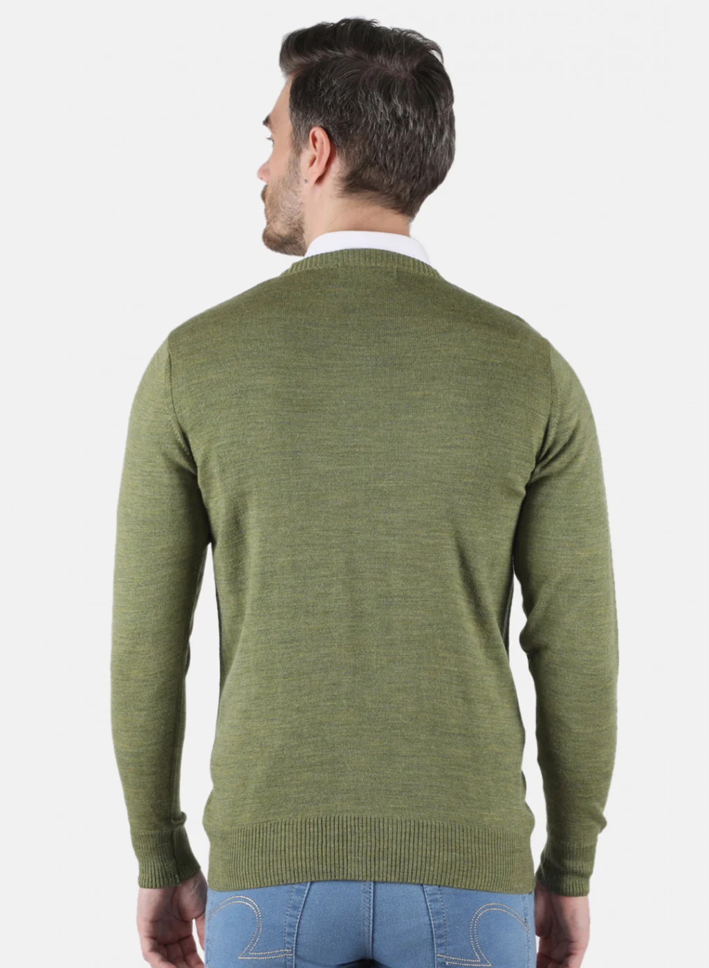 Men Olive Solid Sweater - Image 3