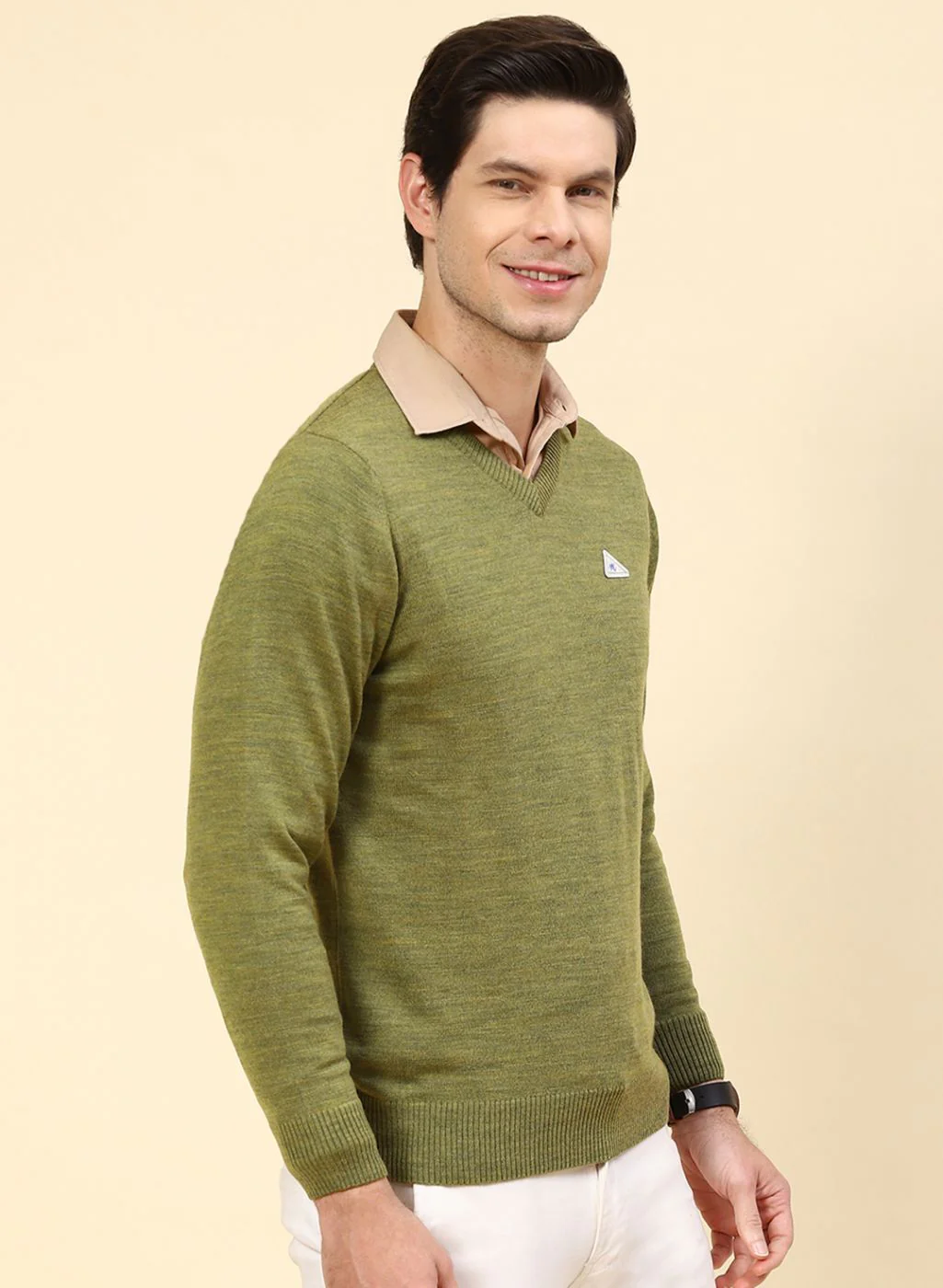 Men Olive Solid Wool blend Pullover - Image 4