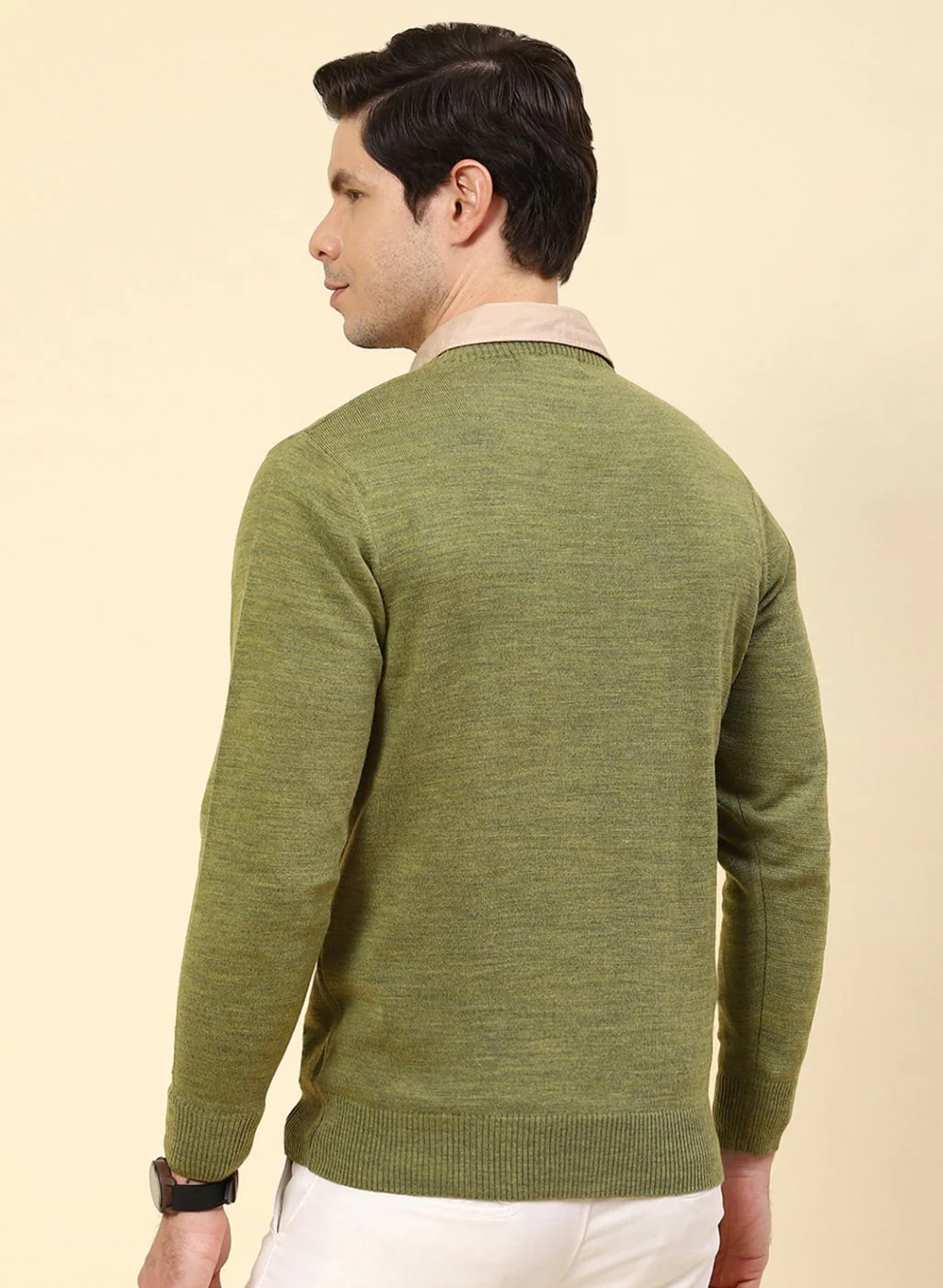 Men Olive Solid Wool blend Pullover - Image 5