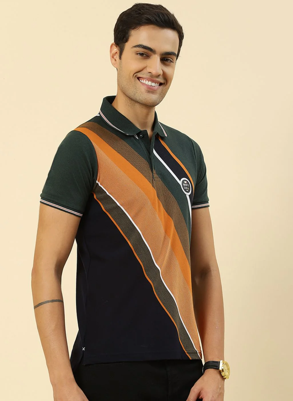 Men Olive Stripe T-Shirt - Image 4