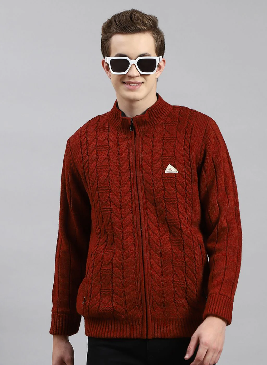 Men Orange Self Design Wool blend Jacket - Image 2