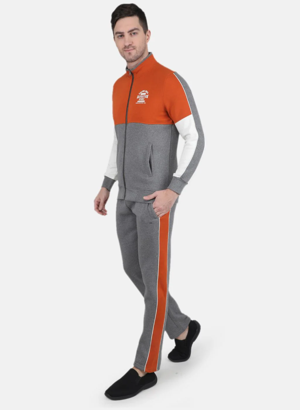 Men Orange Solid Tracksuit - Image 2