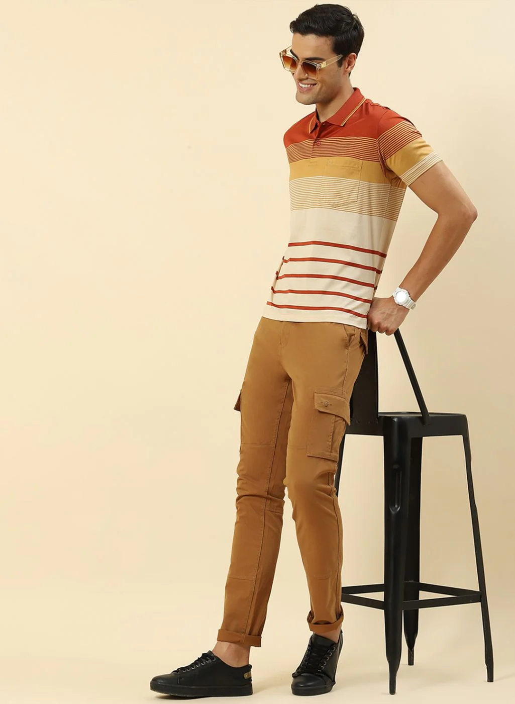 Men Orange Stripe T-Shirt - Image 5