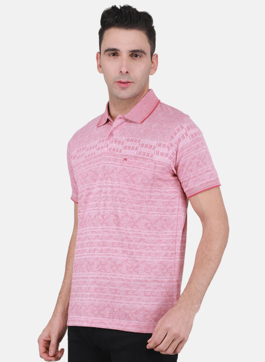 Men Pink Jaquard T-Shirt - Image 2