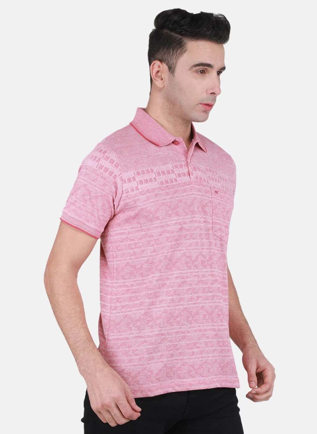 Men Pink Jaquard T-Shirt - Image 6
