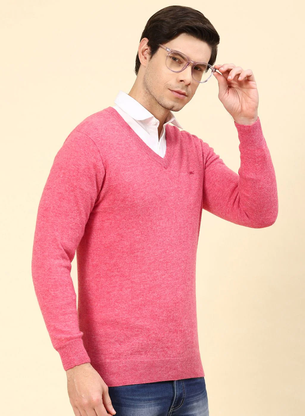 Men Pink Solid Lamb wool Pullover - Image 4