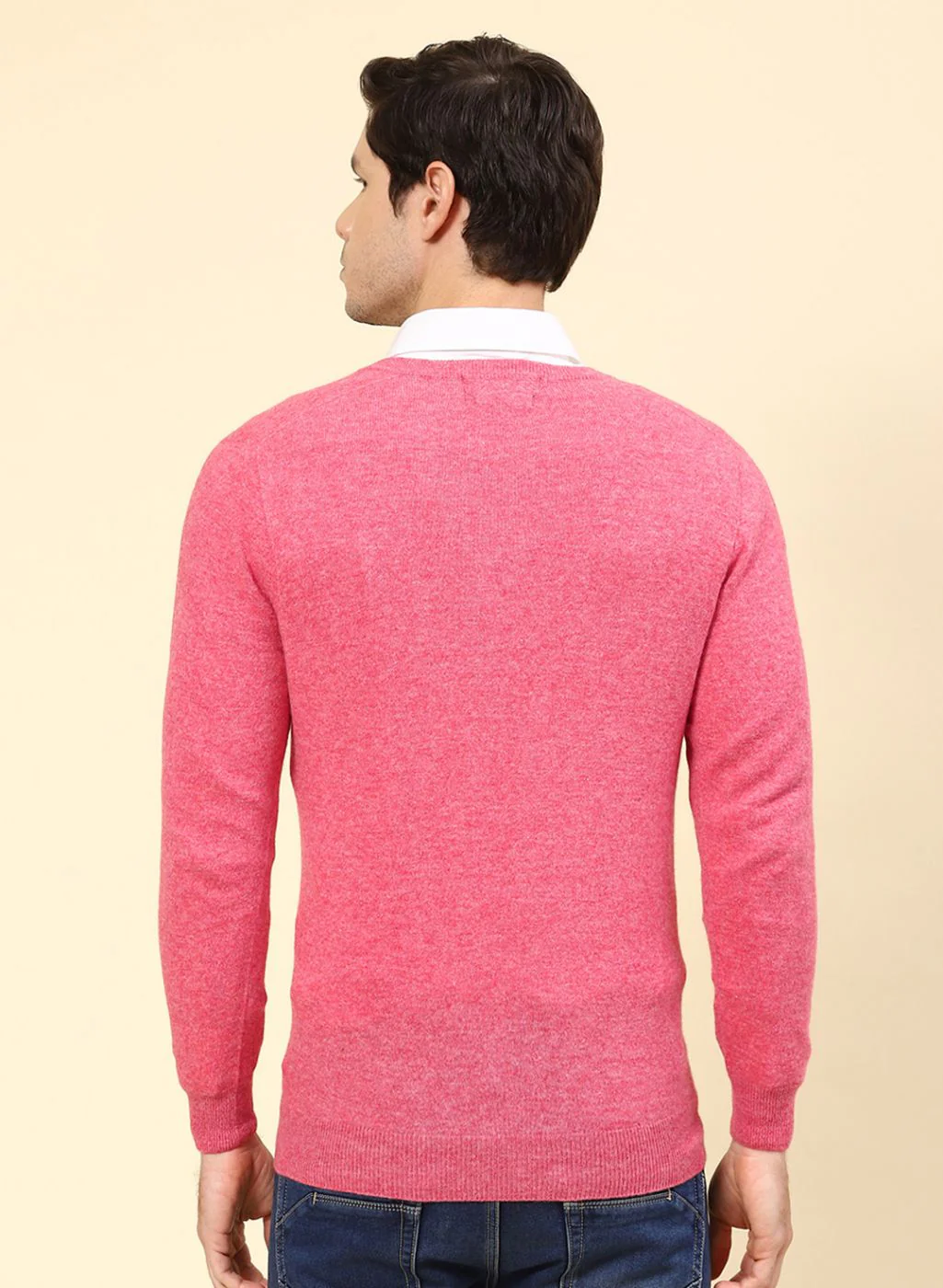 Men Pink Solid Lamb wool Pullover - Image 5