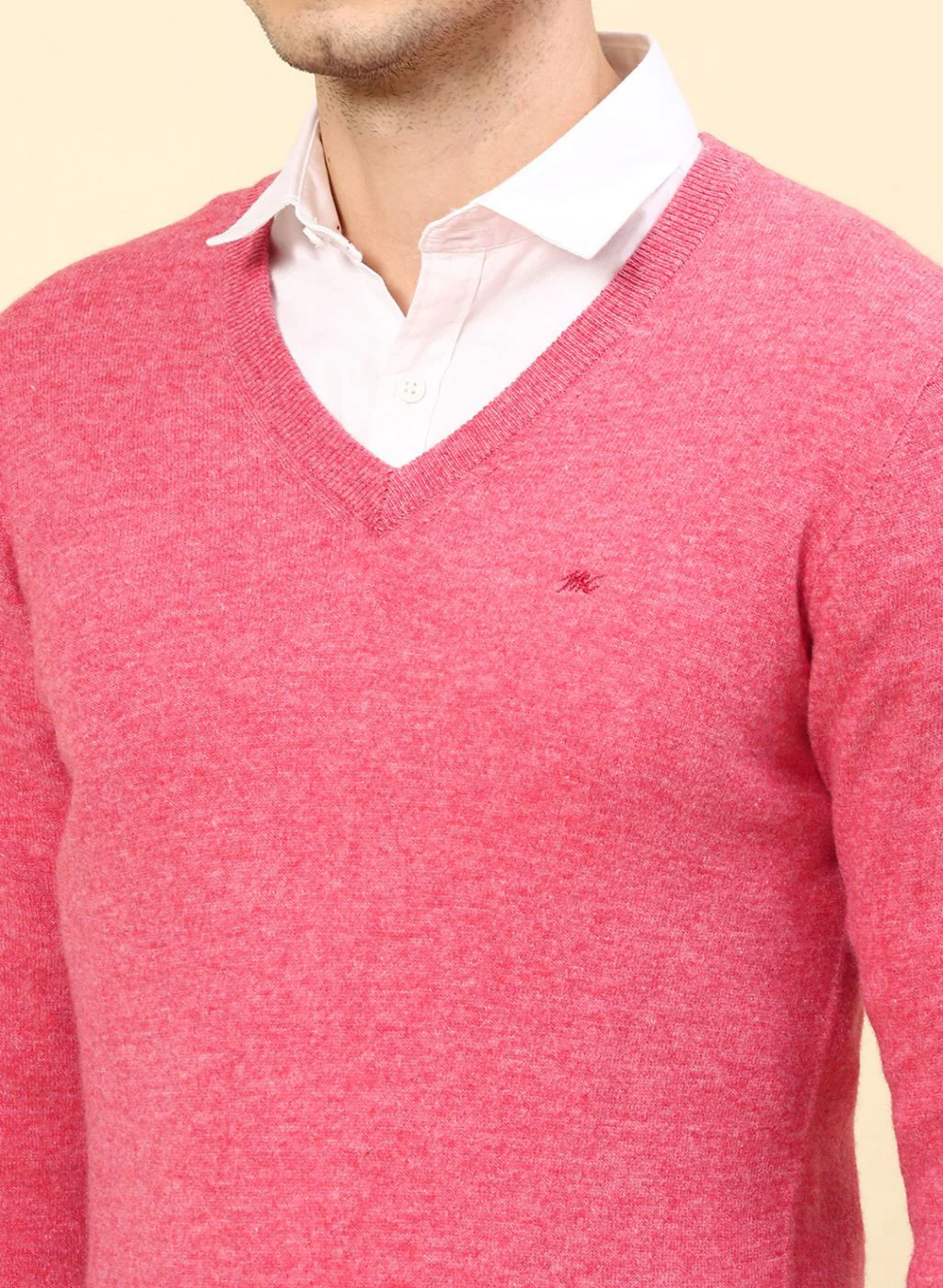 Men Pink Solid Lamb wool Pullover - Image 6