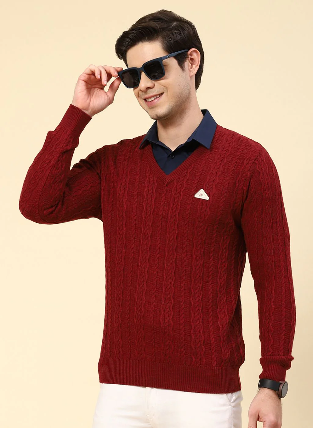 Men Purple Self Design Wool blend Pullover - Image 3