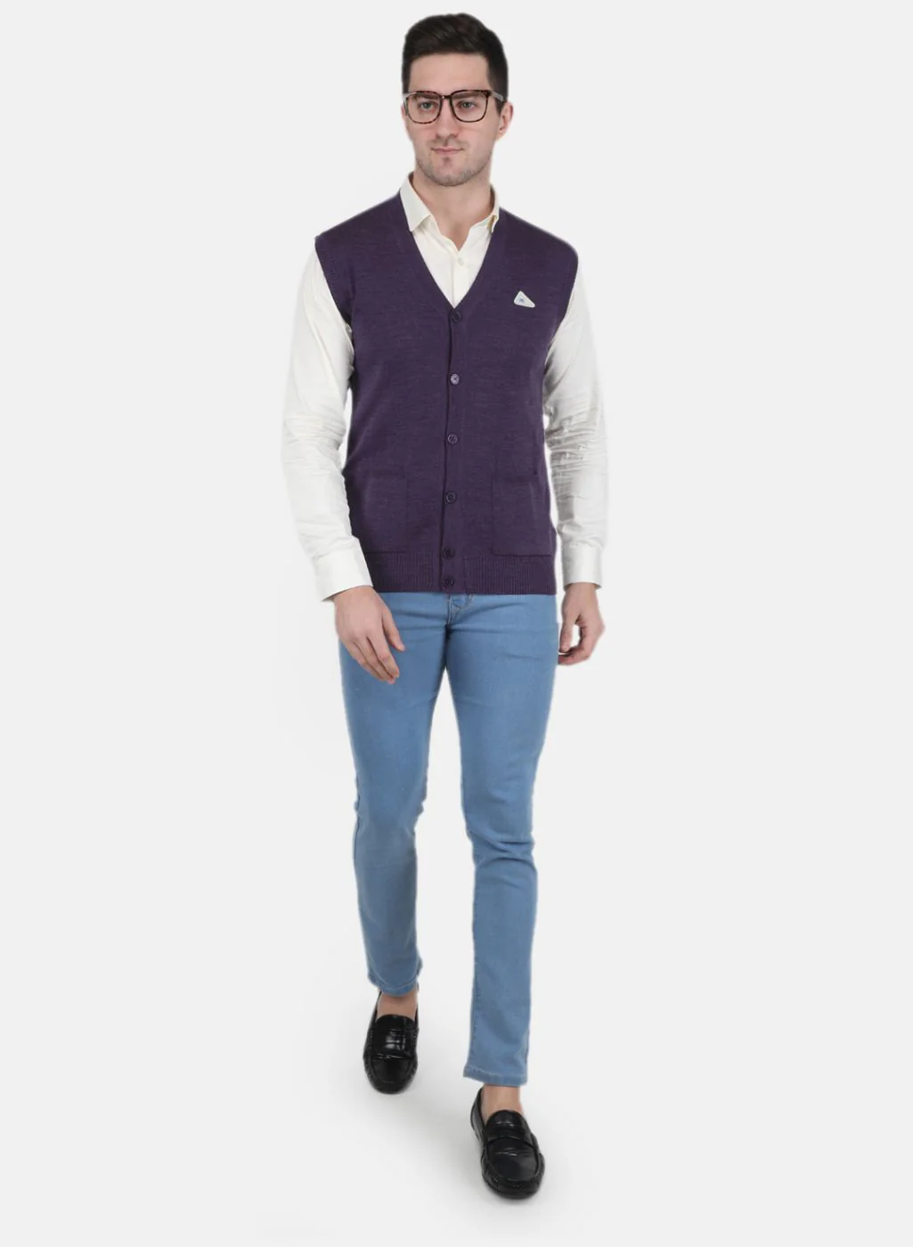 Men Purple Solid Cardigan - Image 4