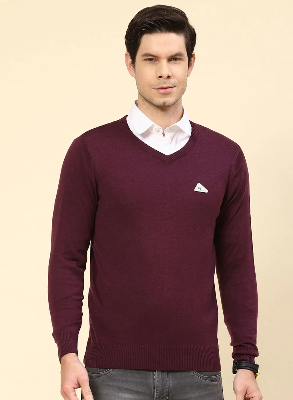 Men Purple Solid Wool blend Pullover - Image 2