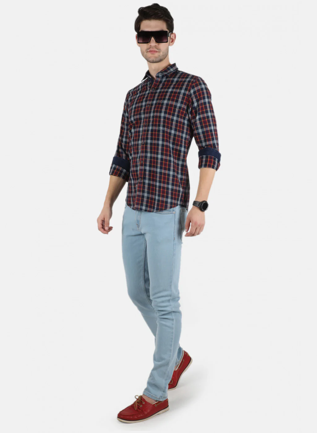 Men Red Check Shirt - Image 4