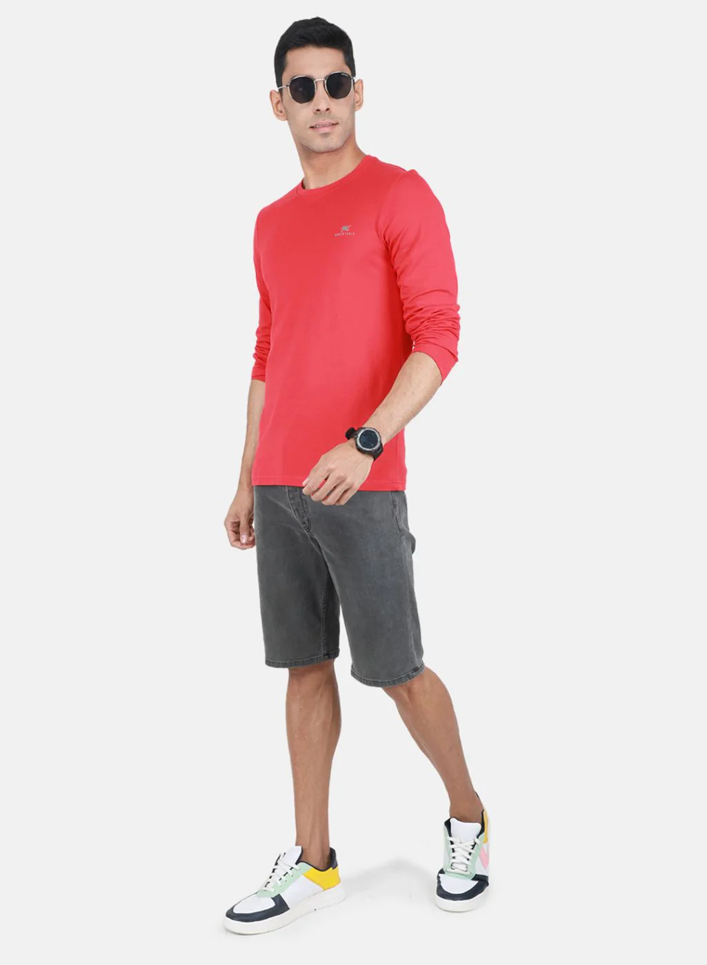 Men Red & Olive Solid T-Shirt - Image 5