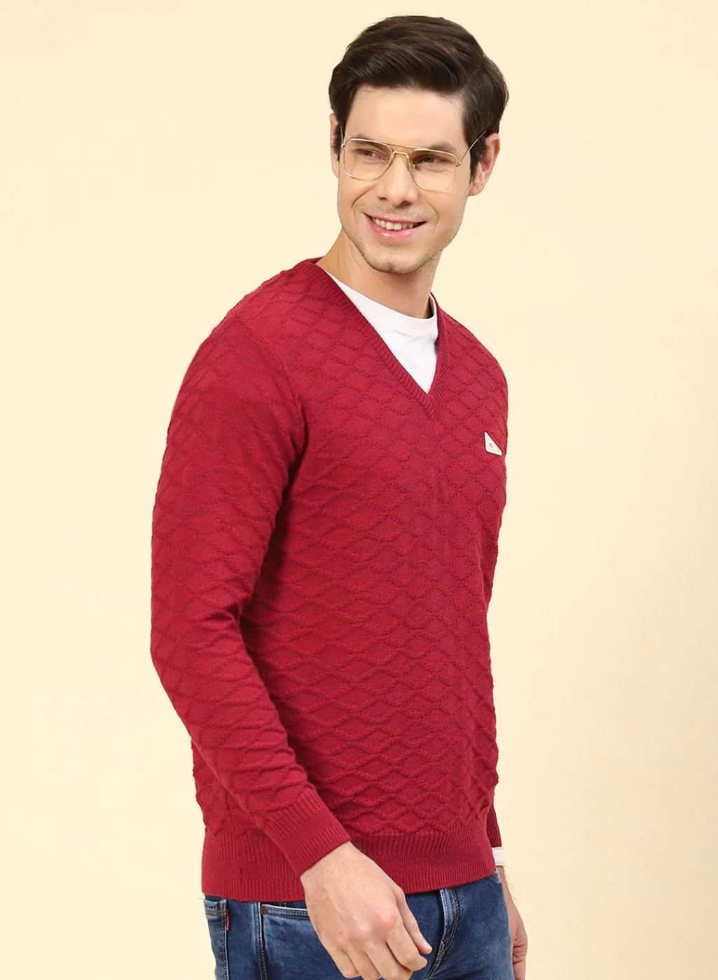 Men Red Self Design Wool blend Pullover - Image 4